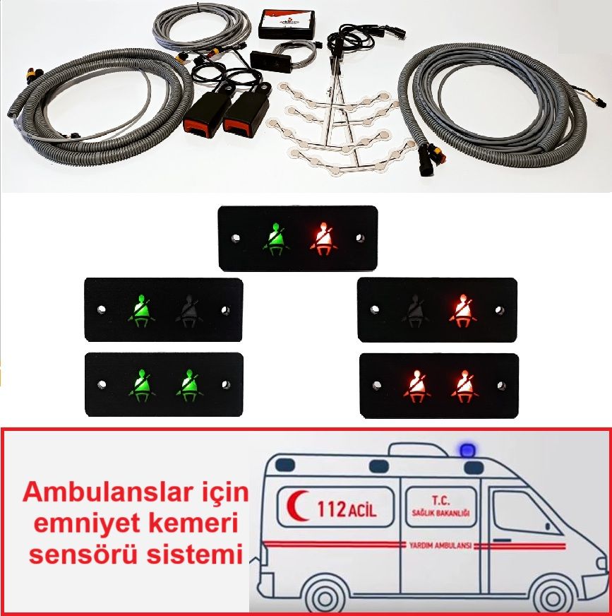 Ambulans Emniyet Kemeri Sensörü ve Sesli İkaz Sistemi - 2 kişilik