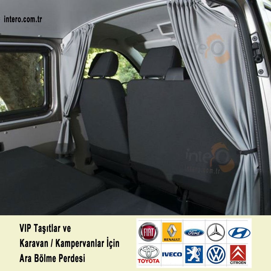 VW T-6 Karavan Tipi Çift Katlı Ara Bölme Perdesi (Gri-Siyah)